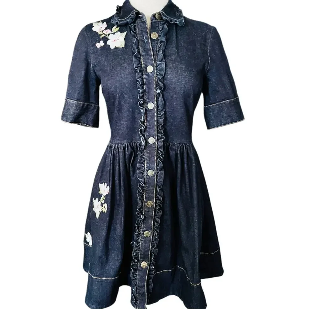 Kate Spade Embroidered Denim Shirt Dress Size 2